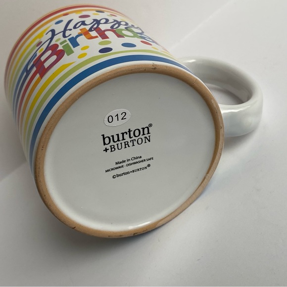 Birthday Mug Button & Burton Never used! Rainbow Polka Dots Ceramic Stripes New - Picture 11 of 15